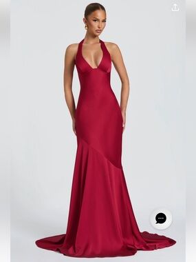 Halter Deep Red Maxi Evening Gown